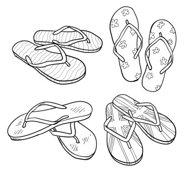 Yaz ayakkabı kümesi. beyaz izole karikatür flip flop doodle