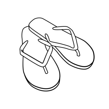 Yaz ayakkabı. beyaz izole karikatür flip flop doodle