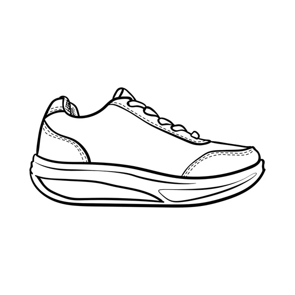 Doodle kontur sepatu. sepatu kartun diisolasi pada warna putih - Stok Vektor