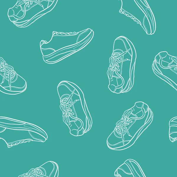 Doodle seamless modeli kontur ayakkabı. Mavi izole karikatür spor ayakkabı