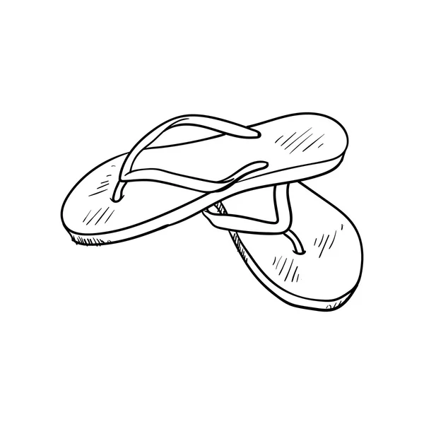 Yaz ayakkabı. beyaz izole karikatür flip flop doodle — Stok Vektör