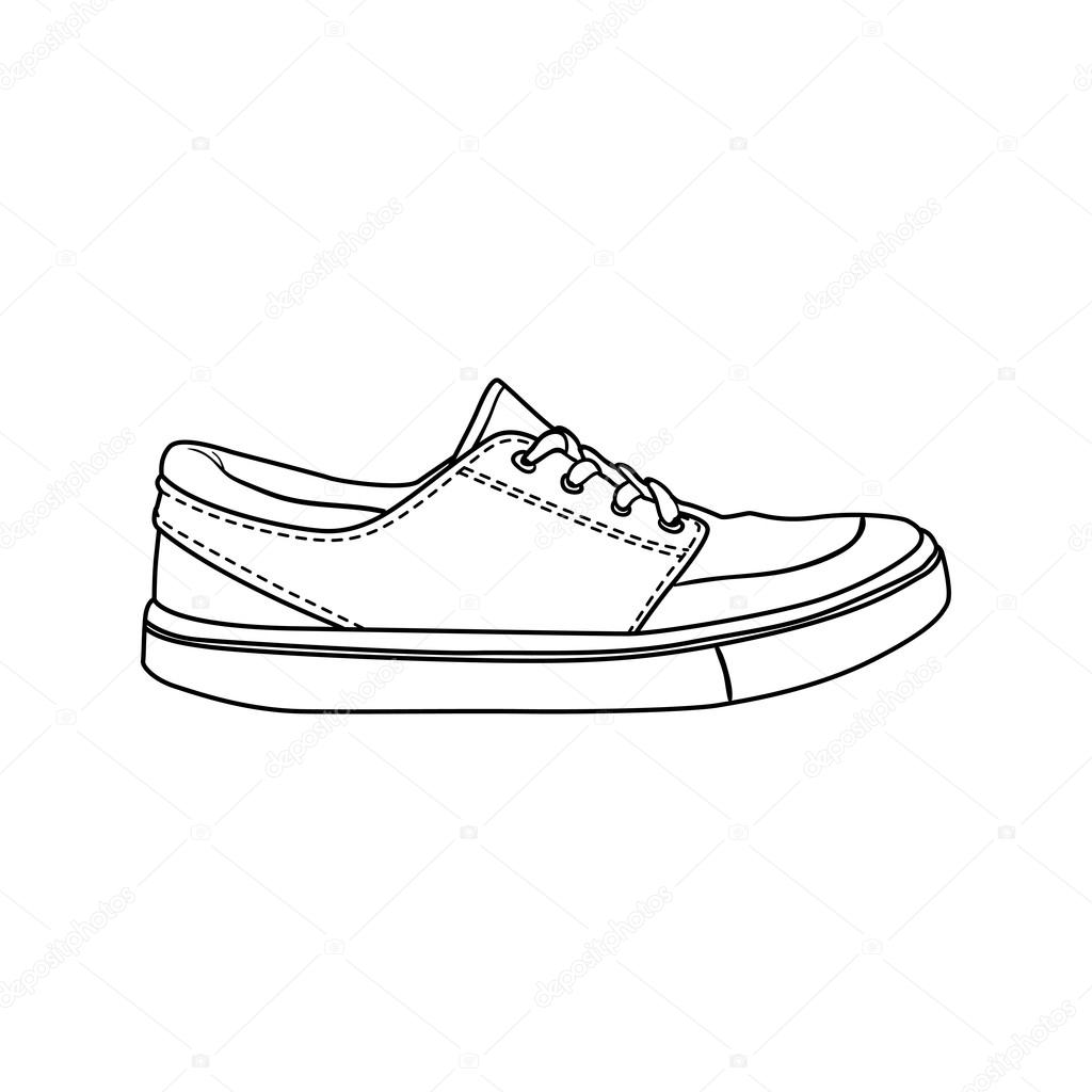 Doodle contour shoes. cartoon sneaker isolated on white Stock Vector