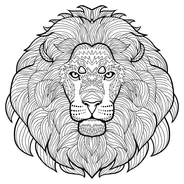 Animal outline drawing. Anti-stress coloring  in the head of a beautiful lion. — Stock Vector