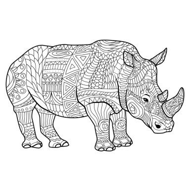 Boyama kitabı için yetişkin vektör çizim gergedan.