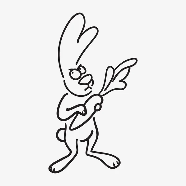 Lindo boceto garabato conejo insatisfecho con zanahoria — Archivo Imágenes Vectoriales