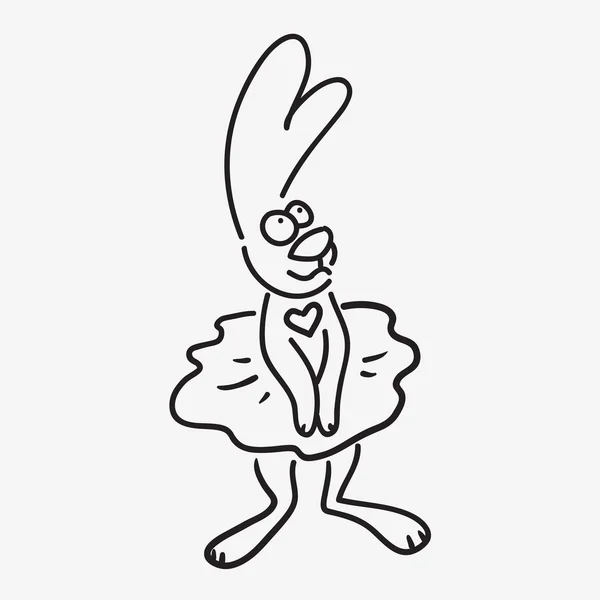 Lindo boceto doodle conejo chica con vestido — Vector de stock