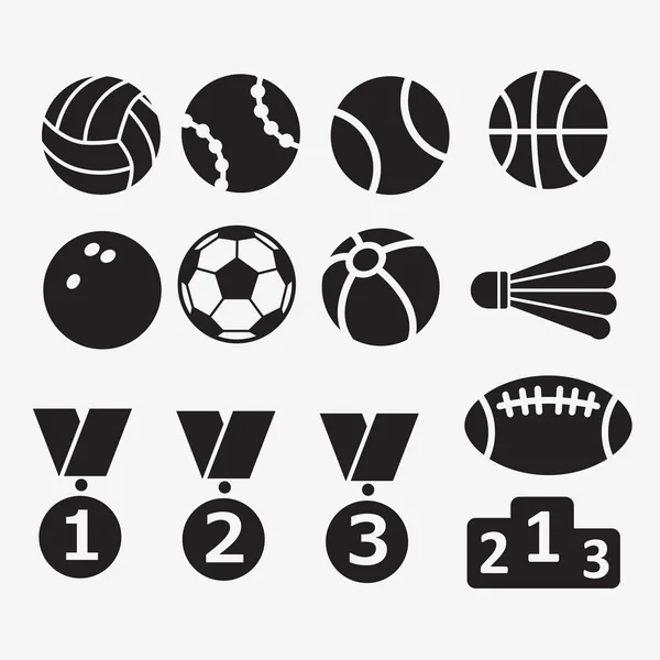 Symbolset für das Thema Sport, Ball, Medaille, Wettbewerb — Stockvektor