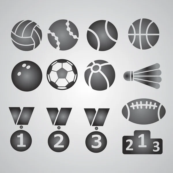Symbolset für das Thema Sport, Ball, Medaille, Wettbewerb — Stockvektor