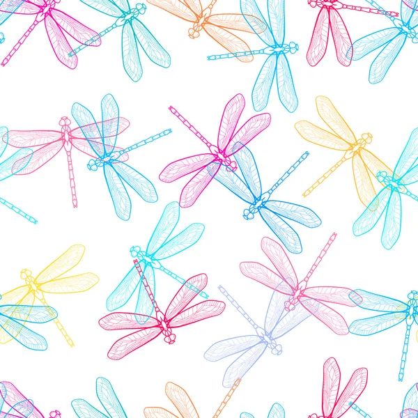 Hand drawn stylized dragonflies seamless pattern — Stock Vector