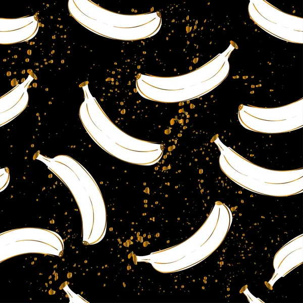 Nahtlose Nahrungsmittelfruchtmuster mit Banane. schwarz weiß gold farbe — Stockvektor