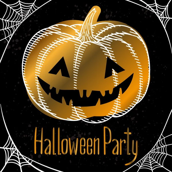 Fröhliche Halloween-Party Gold Hand Schriftzug auf schwarzem Hintergrund Grußkarte — Stockvektor