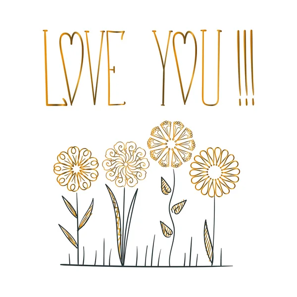 Karta s textem, Love You a zlatá květina, jako je mandala — Stockový vektor