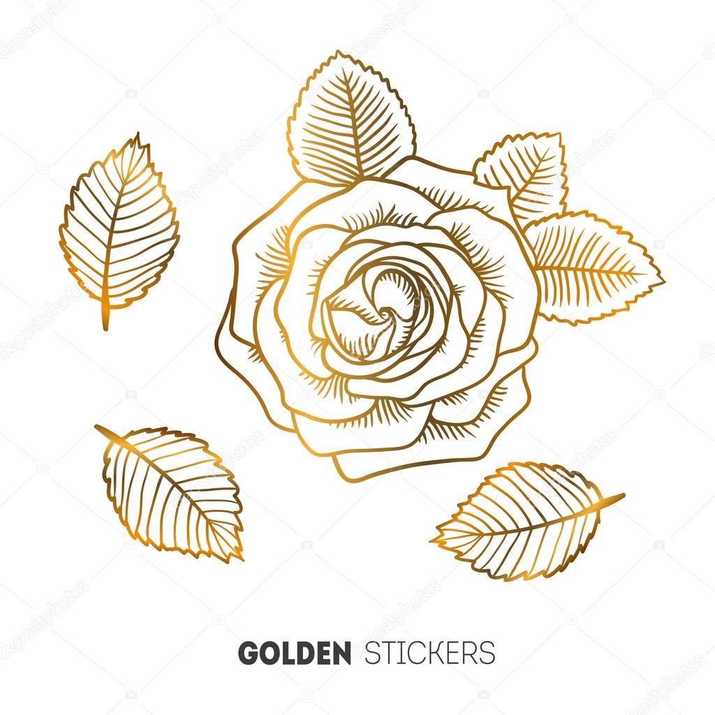 Vector illustration of golden flower stickers, flash temporary tattoo