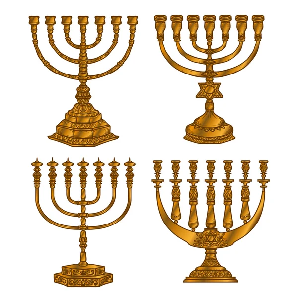 Jewish religious symbol menorah isolated on white background — Stock Vector