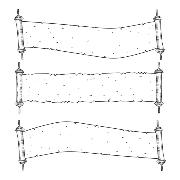 Vintage Roll starožitný prázdné rukopisu bílém. Prastarý svitek zákona. Obrysový doodle styl. — Stockový vektor