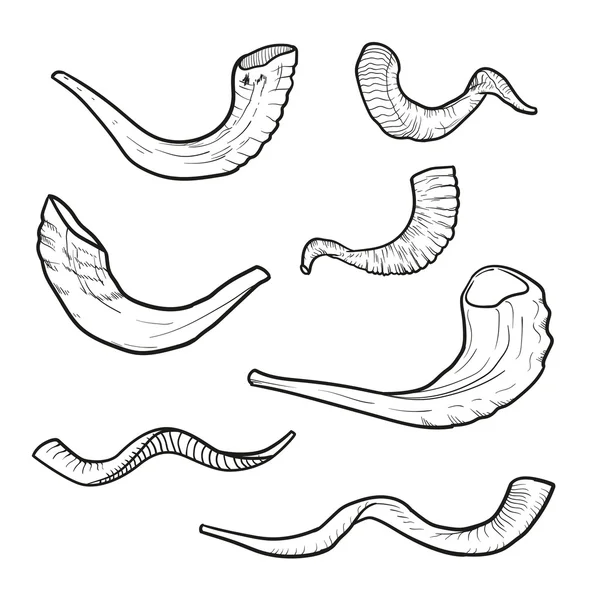Set contour doodle corne juive Rosh Hashanah. histoire de la tradition d'Israël — Image vectorielle