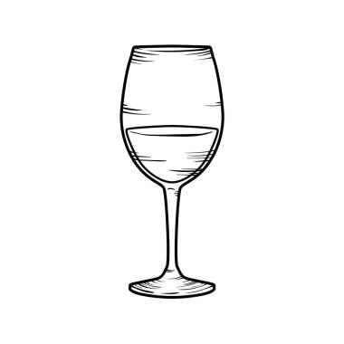 Kontur doodle kadehinin şarapla beyaz izole