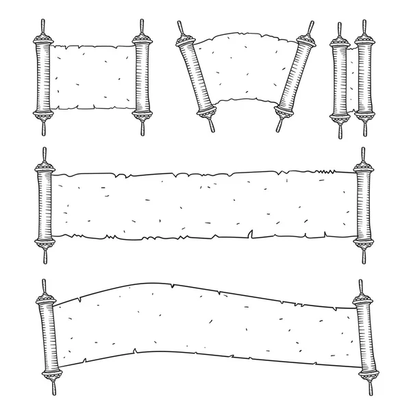 白アンティーク空白原稿のヴィンテージのロール。法律の古代のスクロール。輪郭落書きスタイル. — ストック写真