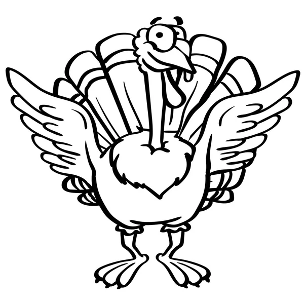 Outline coloring cartoon turkey with a smile on white background — Stock Photo, Image