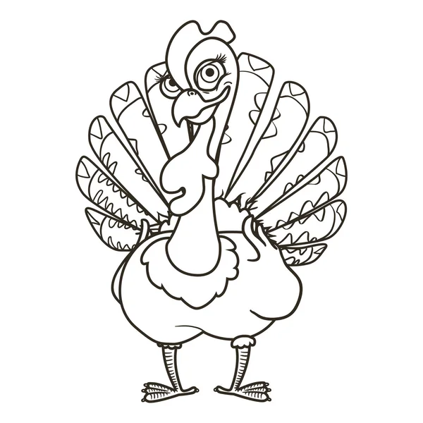 Outline coloring cartoon turkey with a smile on white background — Stock Photo, Image