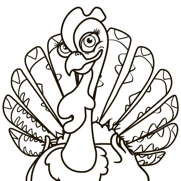 Outline coloring cartoon turkey with a smile on white background — Stock Photo, Image