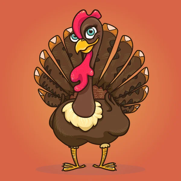 Outline cartoon turkey with a smile bright on orange background — Stock Photo, Image