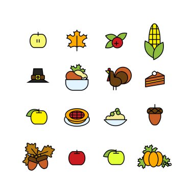 Soyut thaksgiving gün simge kümesi. tatil sembolleri