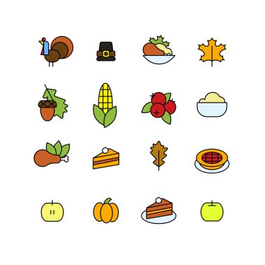 Soyut thaksgiving gün simge kümesi. tatil sembolleri