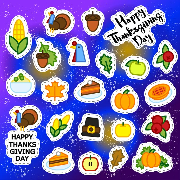 Set of abstract sticker thaksgiving day icon. holiday symbols.