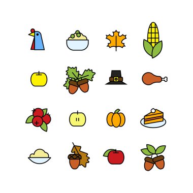 Soyut Şükran günü simge kümesi. tatil sembolleri