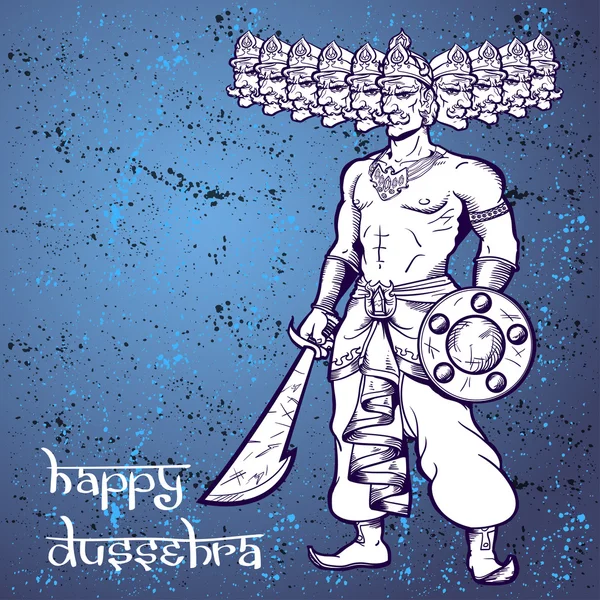 Texto y Ravana. Postal para vacaciones en la India. Feliz Dussehra. — Foto de Stock