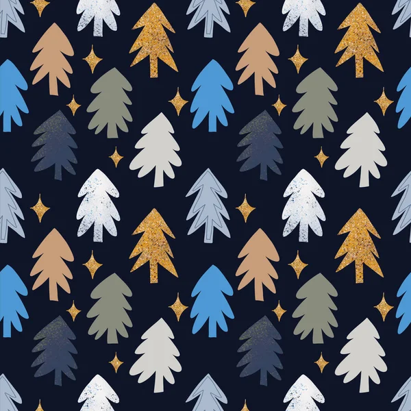 Tannenbäume Nahtlosem Muster Moderne Handzeichnung Winter Hintergrund Kann Für Gedruckte — Stockfoto