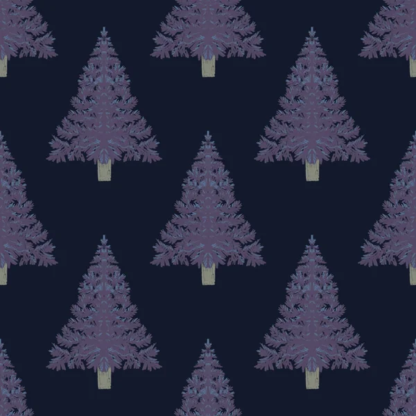 Noel Köknar Ağaçları Kusursuz Desenli Modern Çizimi Tasarımı Kış Ormanı — Stok fotoğraf