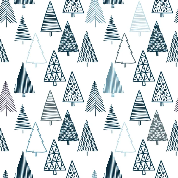 Sapins Noël Dans Motif Sans Couture Design Moderne Dessin Main — Image vectorielle