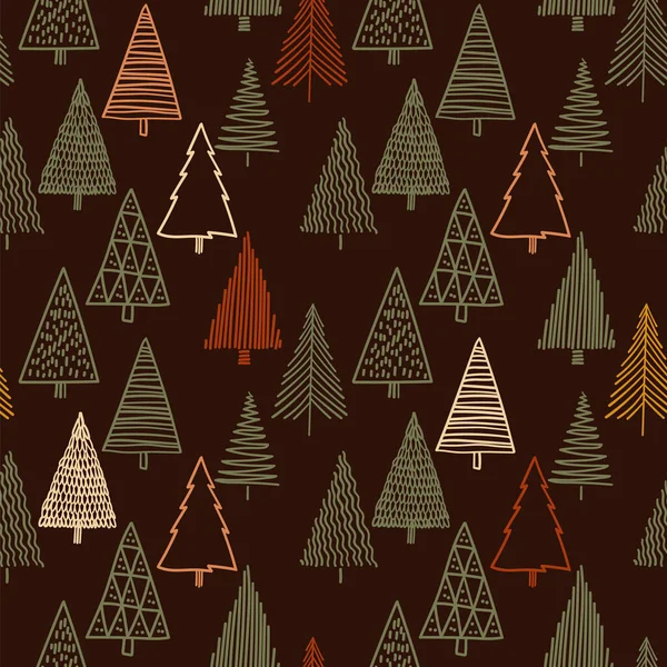 Vánoční Jedle Bezešvém Vzoru Moderní Ruční Kreslení Designu Zimní Pozadí — Stockový vektor