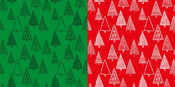 Christmas fir trees in a seamless pattern, modern hand draw design. Winter background. Can be used for printed new year materials - leaflets, posters, business cards or for web — Stock Vector