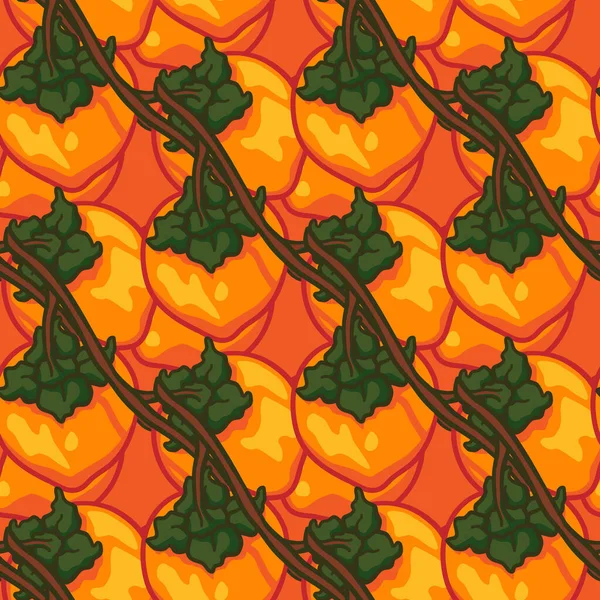 Modèle Sans Couture Avec Vector Doodle Persimmon Fond Fruit Kaki — Image vectorielle