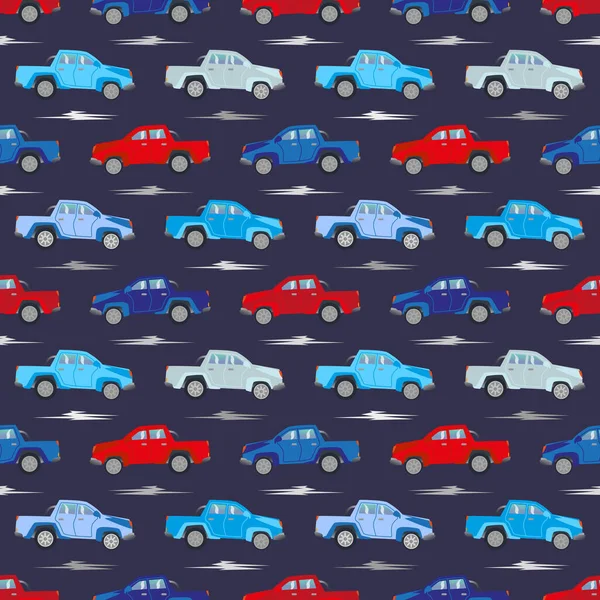 Abstract seamless cars pattern for boy on background. Childish style wheel auto repeated backdrop. Red and blue sportcar — Vetor de Stock