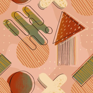 Yaratıcı karalama sanatı farklı şekil ve dokulara sahip kusursuz desen. Memphis tarzında el çizimi. Tekstil, kumaş, duvar kağıdı vs. için tasarım