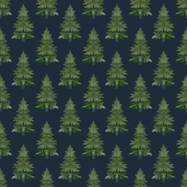 Noel köknar ağaçları kusursuz desenli, modern el çizimi tasarımı. Kış ormanı geçmişi. Yazılı yeni yıl materyalleri için kullanılabilir - broşürler, posterler, kartvizitler veya İnternet için