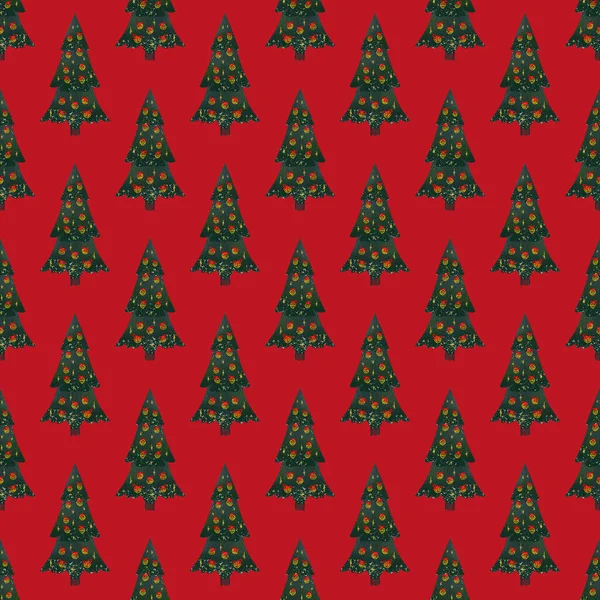 Christmas fir trees in a seamless pattern, modern hand draw design. Winter forest background. Can be used for printed new year materials - leaflets, posters, business cards or for web — Stock Photo, Image