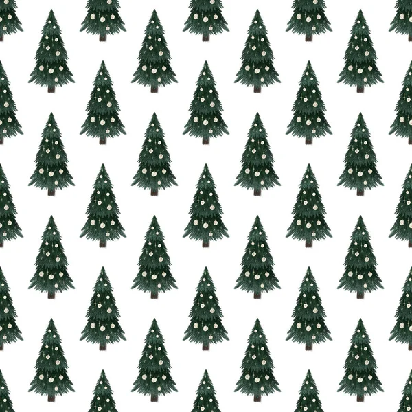Árvores de abeto de Natal em um modelo sem emenda, desenho de mão moderno. Fundo da floresta de Inverno. Pode ser usado para materiais impressos de ano novo - folhetos, cartazes, cartões de visita ou para web — Fotografia de Stock