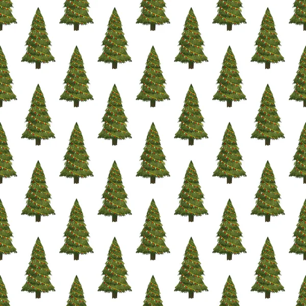 Christmas fir trees in a seamless pattern, modern hand draw design. Winter forest background. Can be used for printed new year materials - leaflets, posters, business cards or for web — Stock Photo, Image