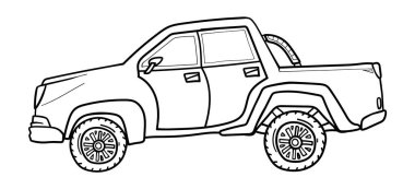 Oğlan için soyut taslak araba simgesi. Çocuksu stil araba tasviri. Çocuklar için spor araba boyama tasarımı