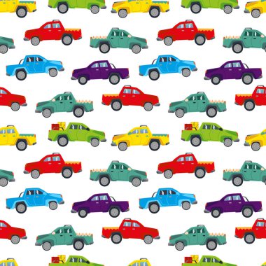 Beyaz arka plandaki çocuk için soyut, dikişsiz araba modeli. Çocuksu stil tekerlek arka planda tekrarlanıyor. spor arabayı al.