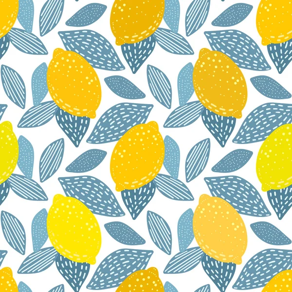 Ilustración de patrón sin costura de limón. Diseño de verano textil repetido con cítricos. — Foto de Stock