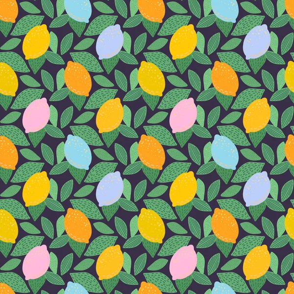 Lemon ilustração padrão sem costura. Design de verão têxtil repetido com frutas cítricas. — Fotografia de Stock