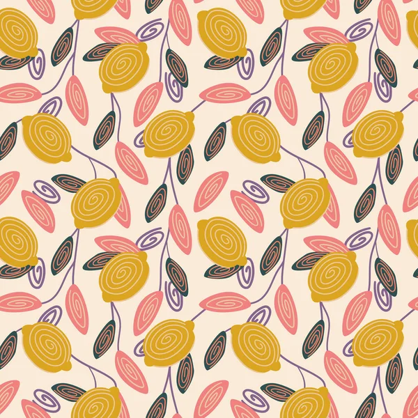 柠檬无缝图解。夏季设计重复纺织品与柑橘类水果. — 图库照片