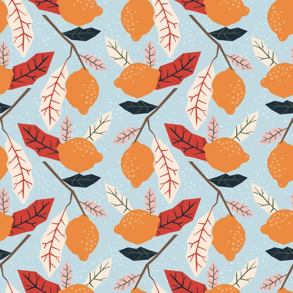 Lemon ilustração padrão sem costura. Design de verão têxtil repetido com frutas cítricas. — Fotografia de Stock