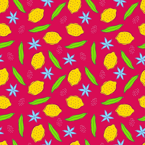 Ilustrasi pola tanpa jahit Lemon. Desain musim panas berulang tekstil dengan buah sitrus. — Stok Foto